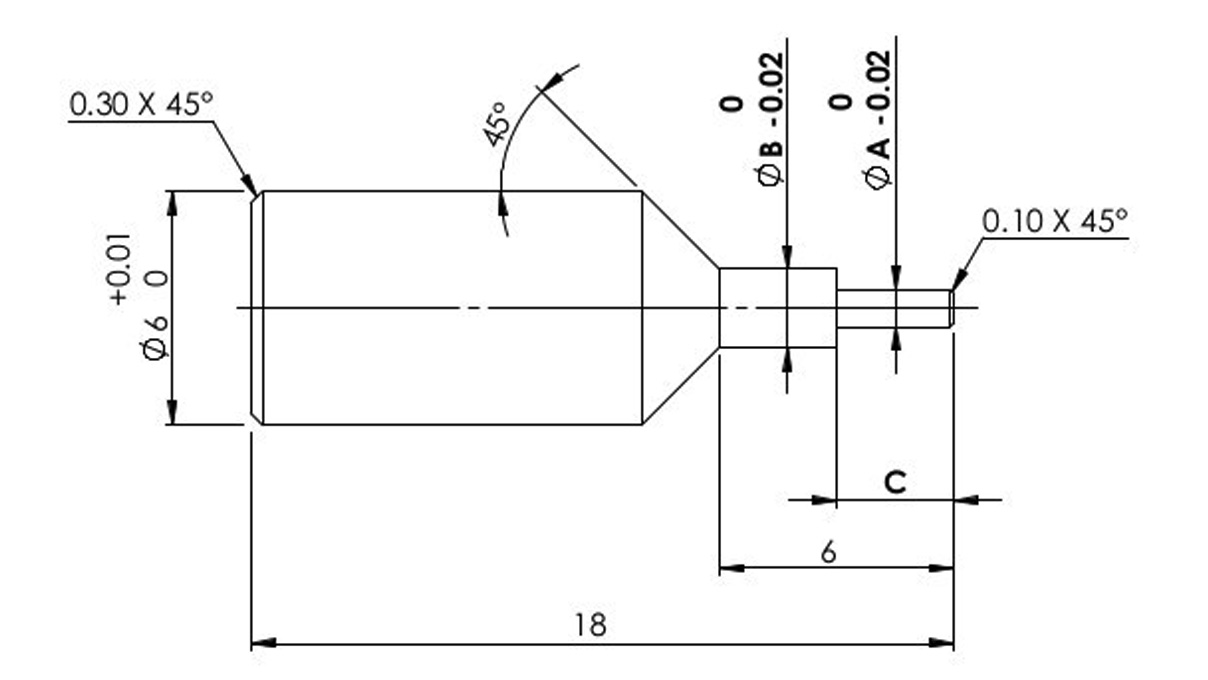 Horia AMF 2000-04 N° 10 Einsatz zum Ausstoßen von Tuben, Ø A 1,75 / Ø B 3 mm / C 3,7 mm