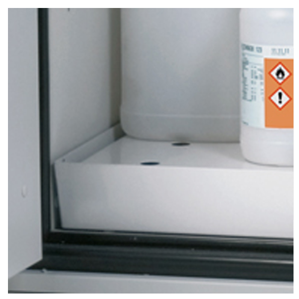 Equipment package for safety storage cabinet type 90, consisting of perforated plate insert and floor drip
tray