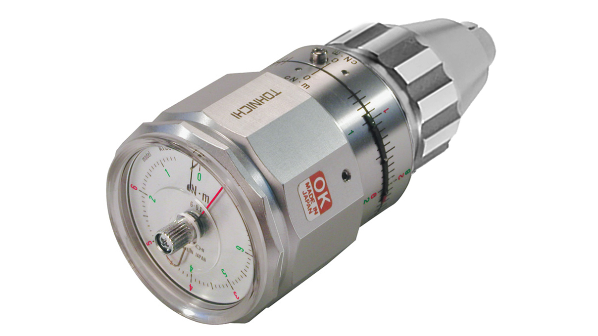 Analog torque gauge, type ATG, 0.6 - 6 Ncm, for measuring, testing and tightening very low torque, with
drag indicator, with metal chuck