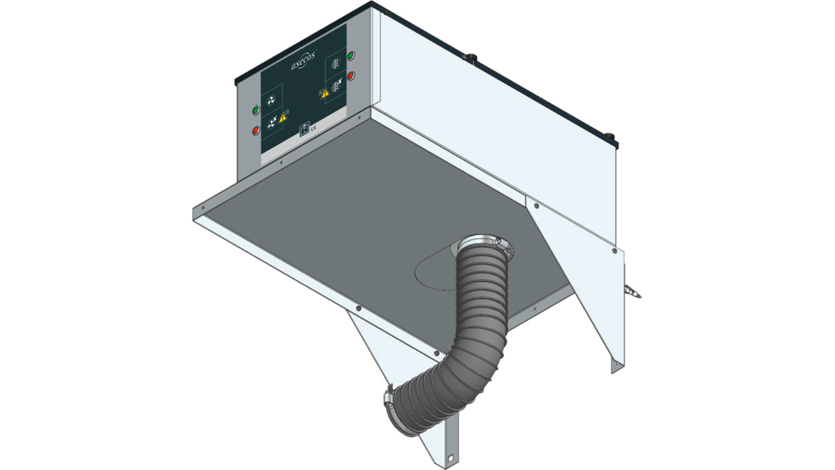 Adapter for wall mounting for recirculating air filter attachment, incl. suction hose, hose clamps and
mounting set