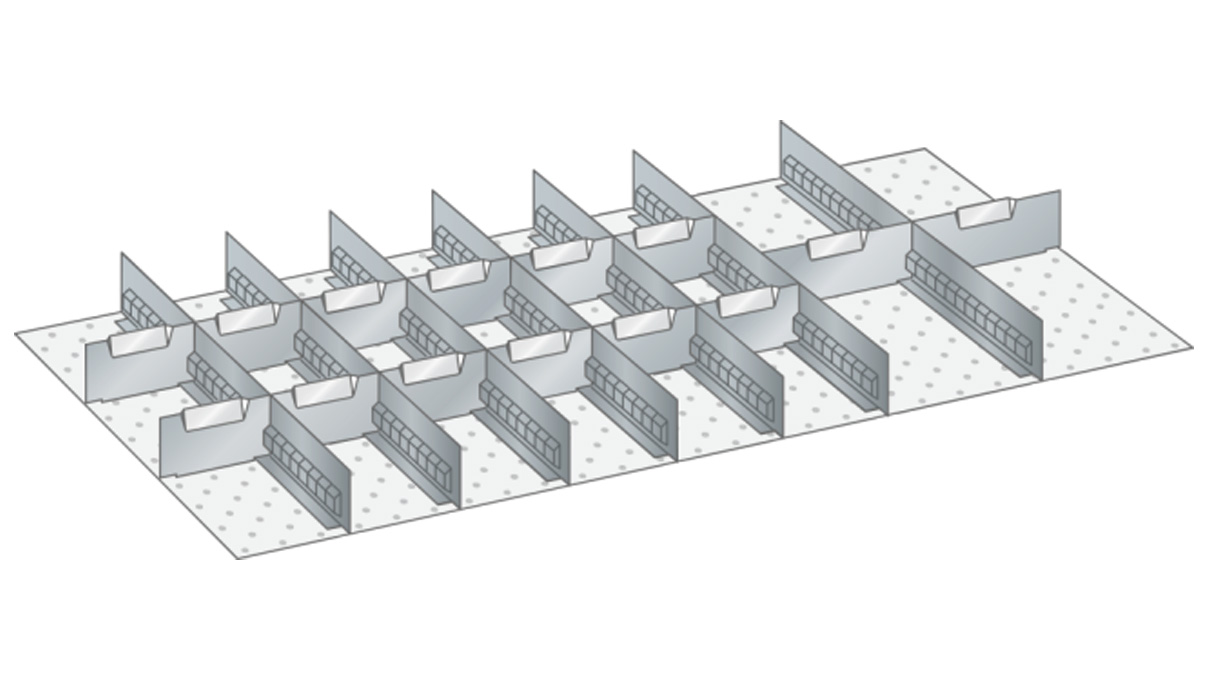 Lista Slotted partitions and dividers, set for 54 x 27 E with 100 / 125 mm front height, 21 pieces