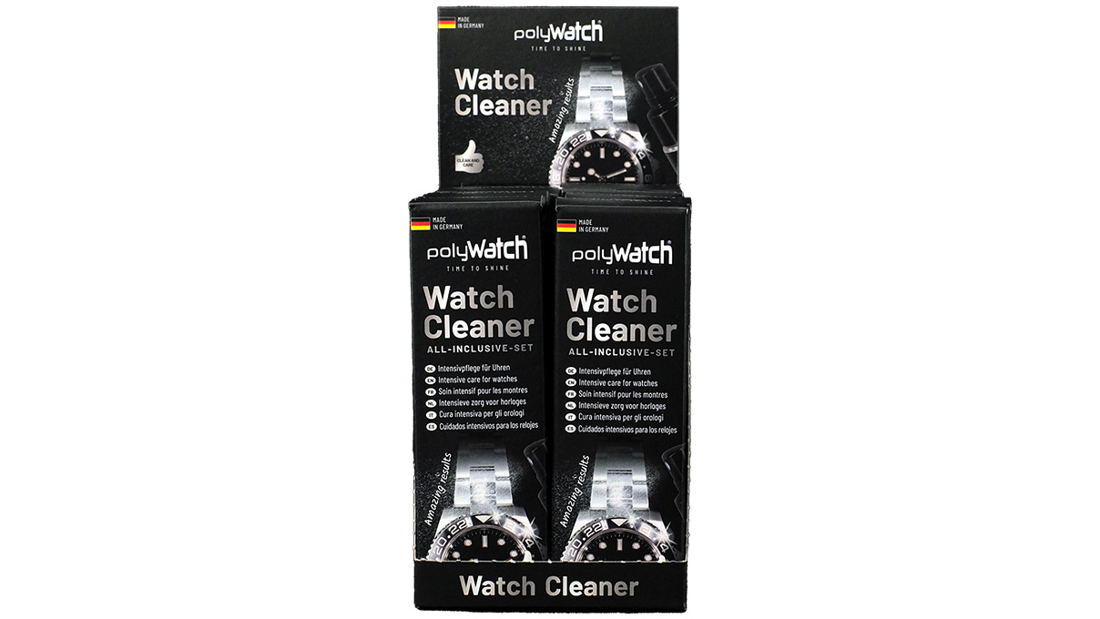 polyWatch Watch Cleaner, set with cleaning spray and 2 polishing cloths, sales display