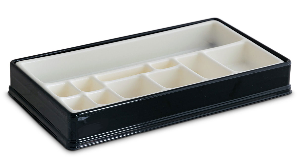 Service-Box for watch service, 11 compartments, insert made of PE foam, black