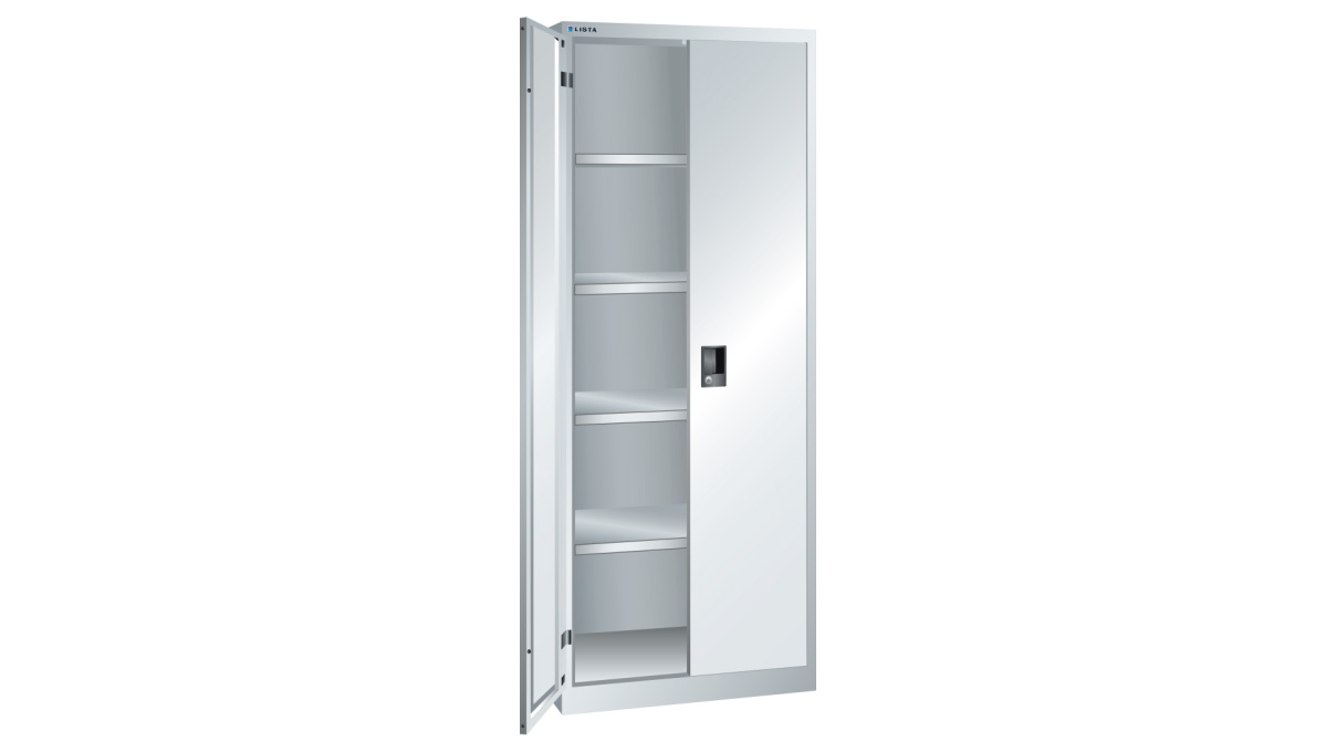 Lista hinged door cupboard 750 x 500 mm, 4 adjustable shelves, key lock, height 1950 mm