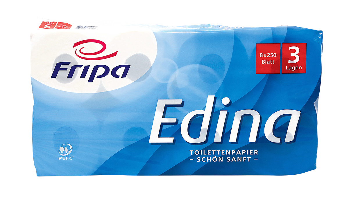 Fripa Edina toilet paper, 8 rolls, 3-ply, made of 100% chlorine-free bleached pulp
