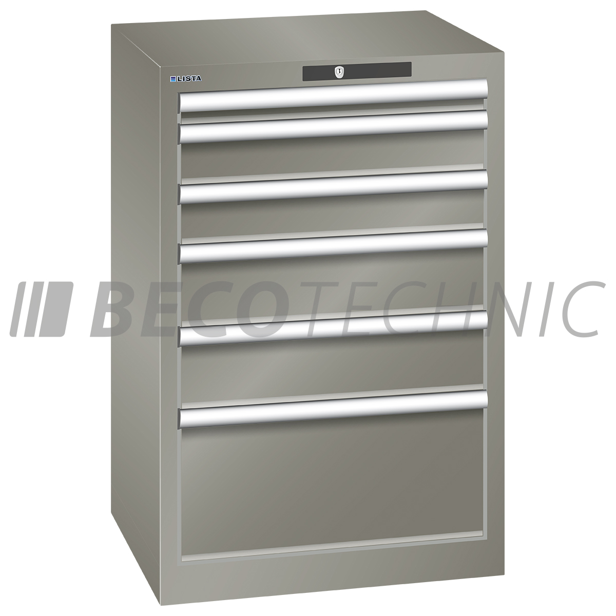 Lista drawer cabinet 36 x 27 E, 7 drawers, pearl mouse gray, Key Lock, height 850 mm