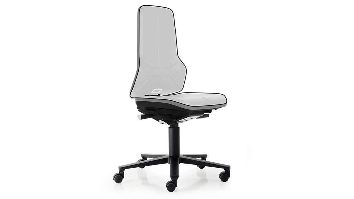 Bimos Neon working chair 9563 ESD, seat height 45 - 62 cm, synchronous technology, black frame, soft
castors for hard floors, without upholstery element