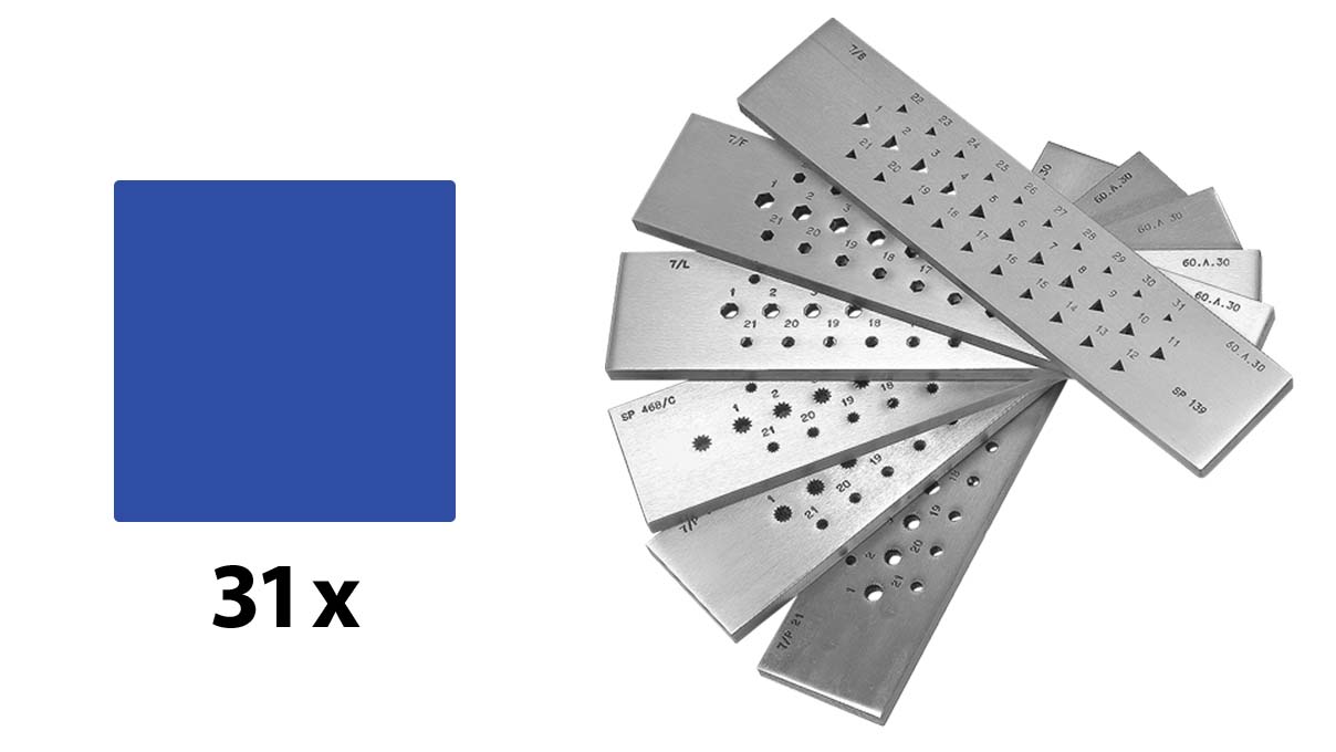 Drawplate, Steel, Square, 31 holes, 9 - 6 mm