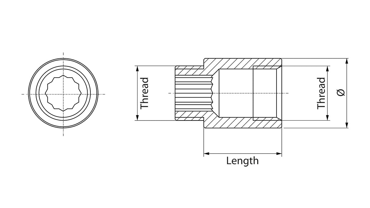 Thread extension with internal polygon G 1/2"-15 mm, brass