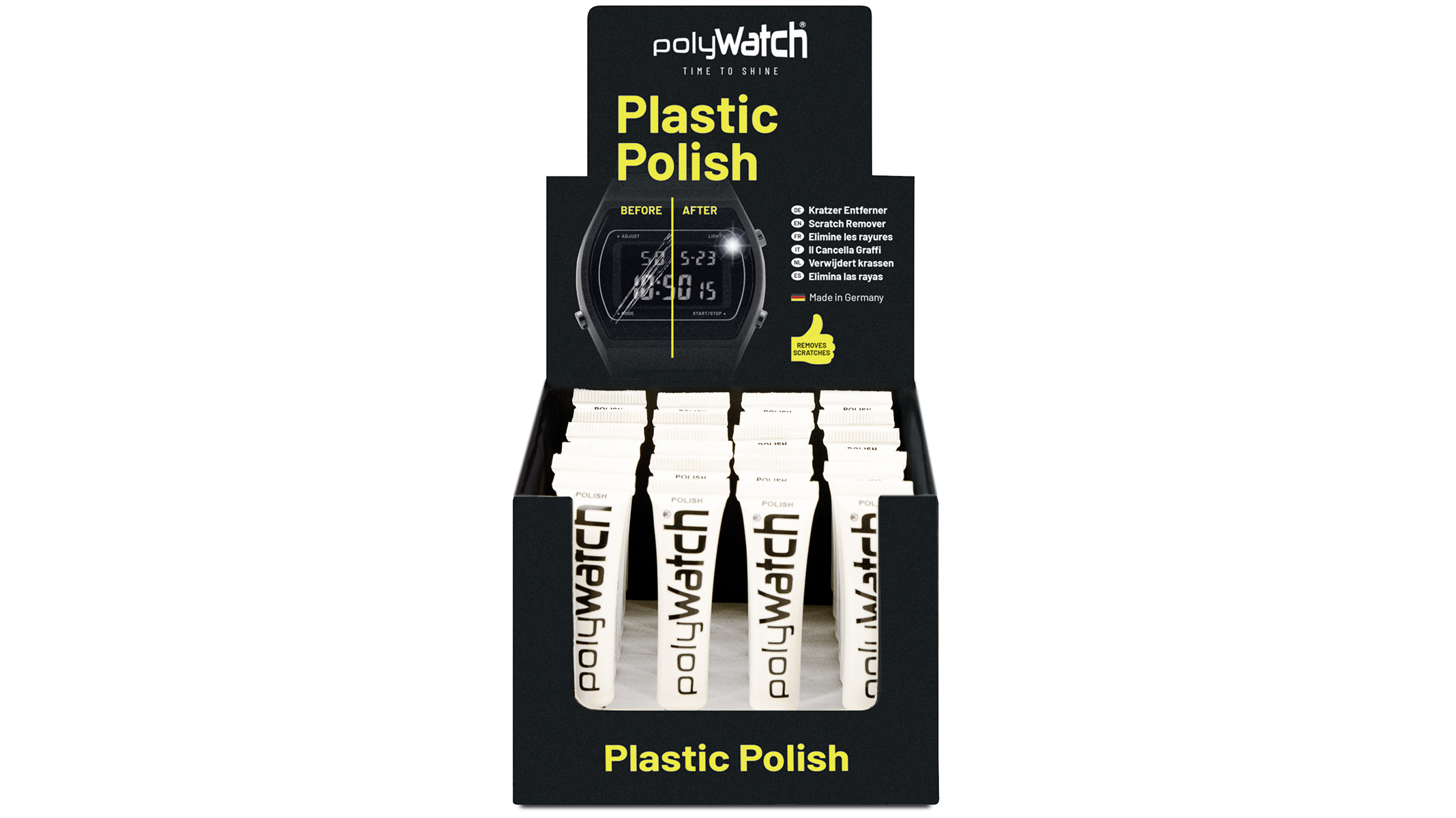 polyWatch Plastic Polish sales displa, watch glass polishing paste