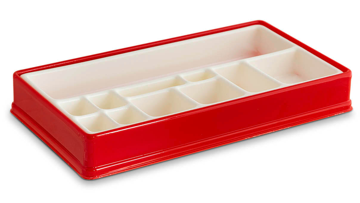 Service-Box for watch service, 11 compartments, insert made of PE foam, red