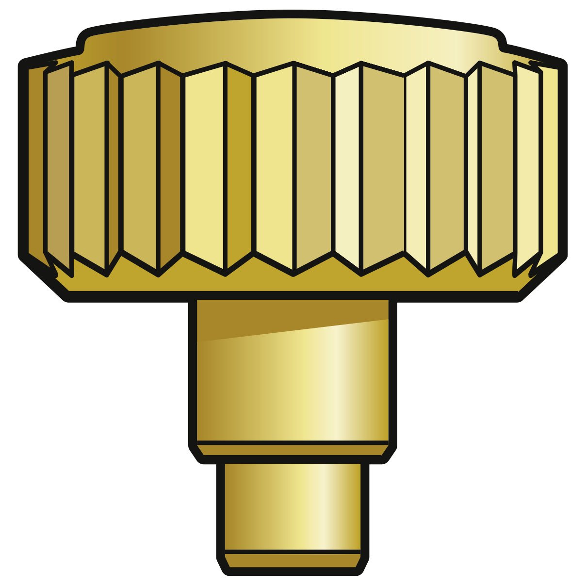 Screw-on Crown PB, 3 microns yellow with tube and gasket, height 3,8, Ø 7,0, Tube 2,9, thread 0,9, waterproof