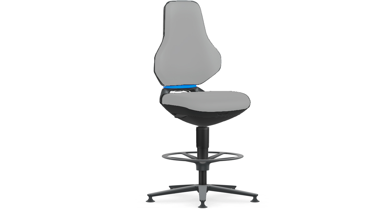 Silla giratoria de alta tecnología Bimos Texon para salas blancas, protección ESD, con deslizantes y base,
altura del asiento 57 - 81 cm, tecnología Auto-Motion, base negra, respaldo Flex-Back azul